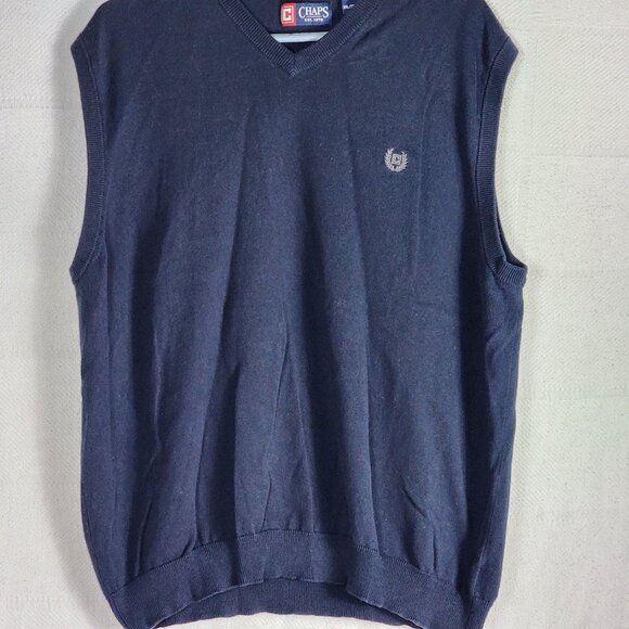 Chaps Navy Blue Grey Logo 100 Cotton V-Neck Sleeveless Sweater Vest Size XXL - Picture 4 of 16